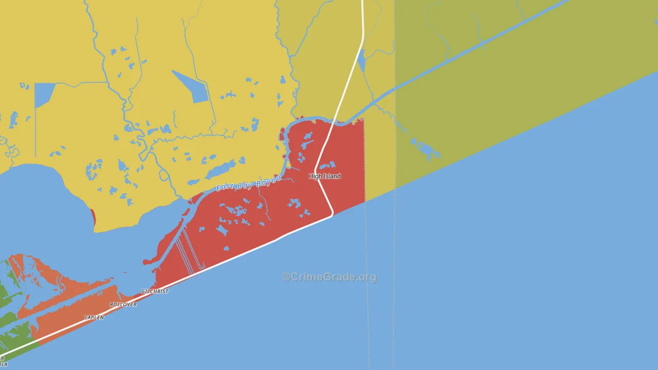High Island, TX Map of Drug-Related Crime Rates