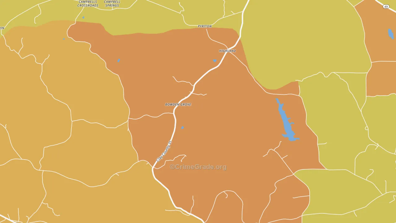 Highland, AL Map of Drug-Related Crime Rates