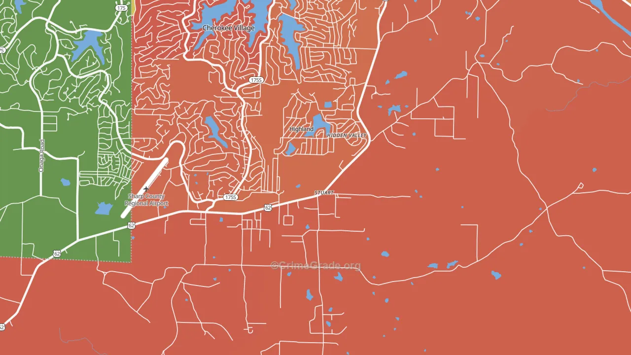 Highland, AR Map of Drug-Related Crime Rates