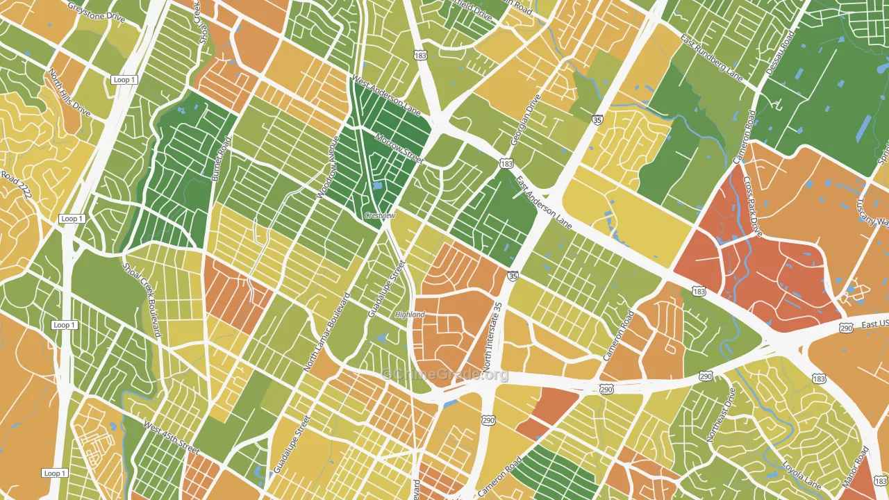 Highland, Austin, TX Map of Drug-Related Crime Rates