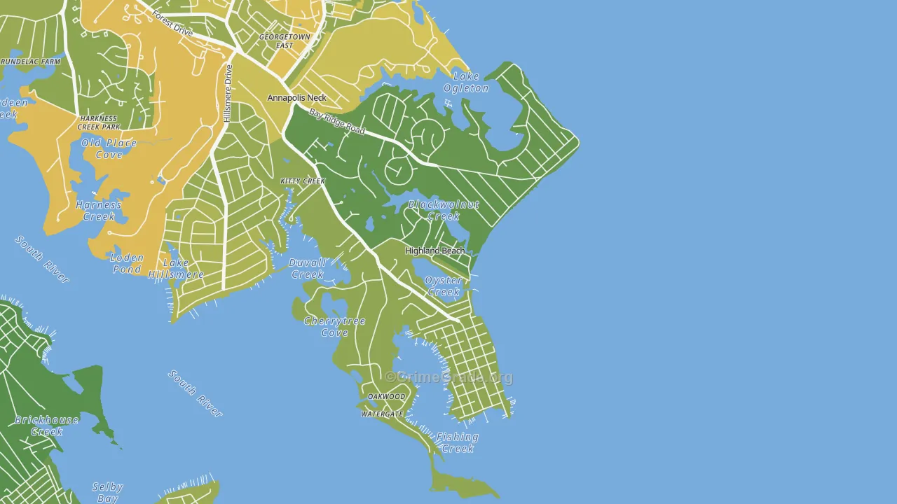 Highland Beach, MD Map of Drug-Related Crime Rates