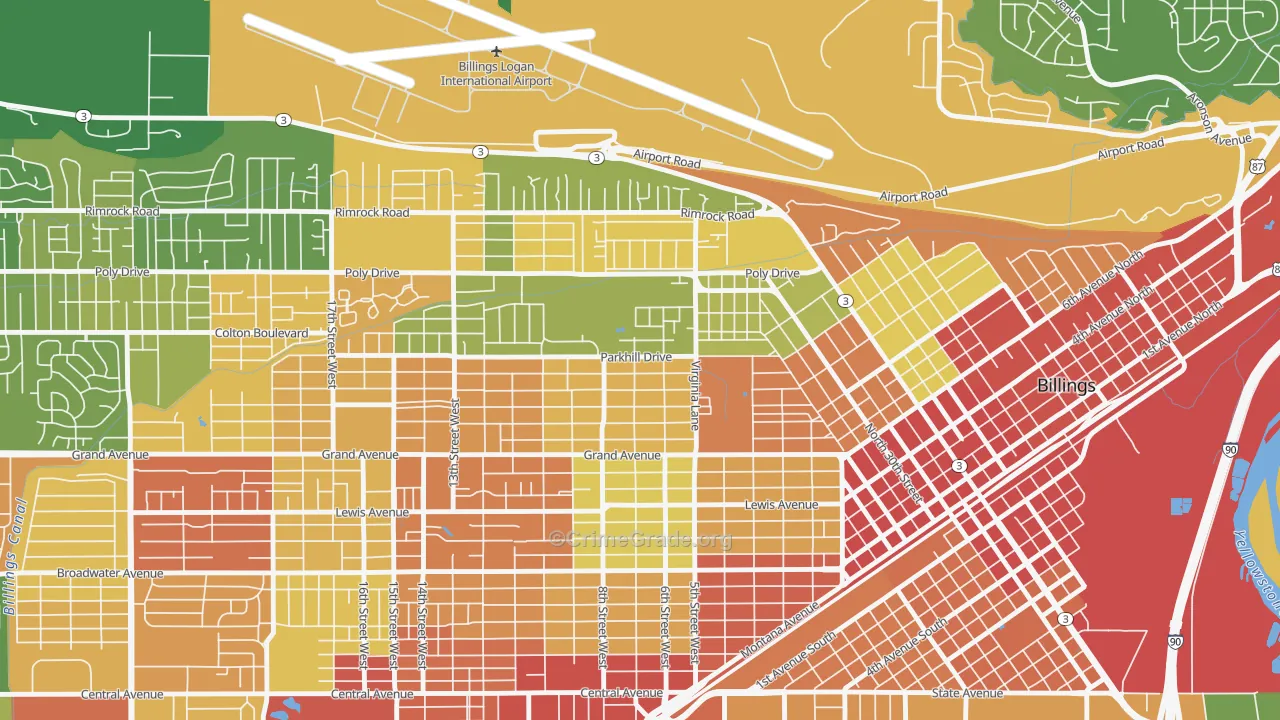 Highland, Billings, MT Map of Drug-Related Crime Rates