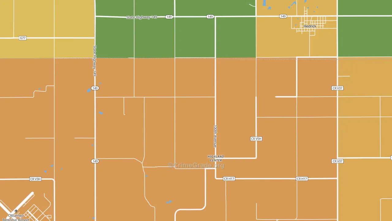 Highland Center, IA Map of Drug-Related Crime Rates