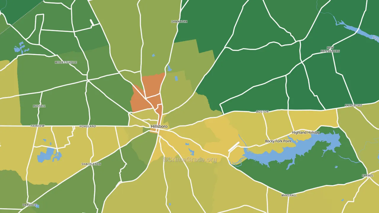 Highland County, OH Map of Drug-Related Crime Rates