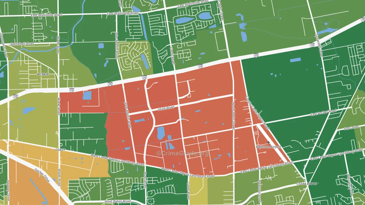 Highland Farms, Baytown, TX Map of Drug-Related Crime Rates