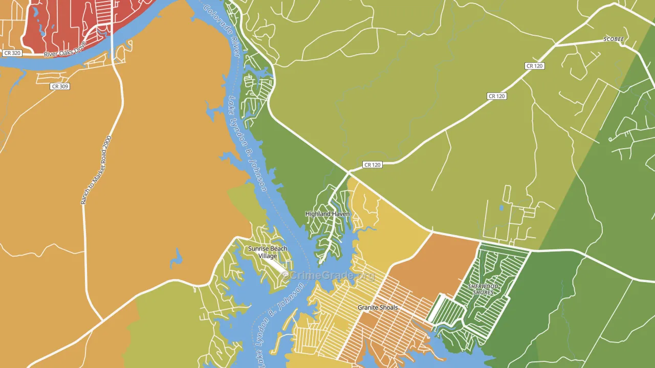 Highland Haven, TX Map of Drug-Related Crime Rates