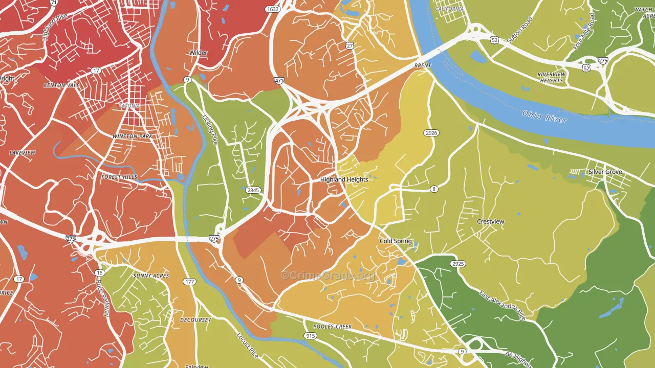 Highland Heights, KY Map of Drug-Related Crime Rates
