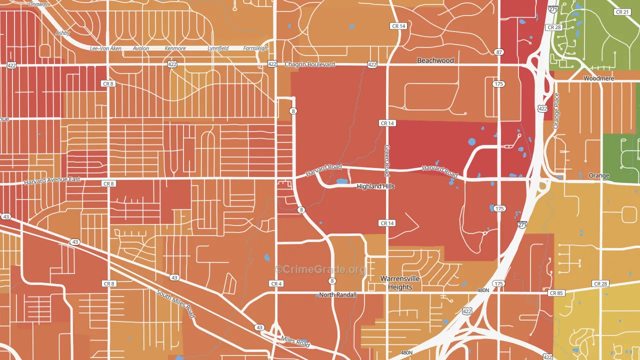 Highland Hills, OH Map of Drug-Related Crime Rates