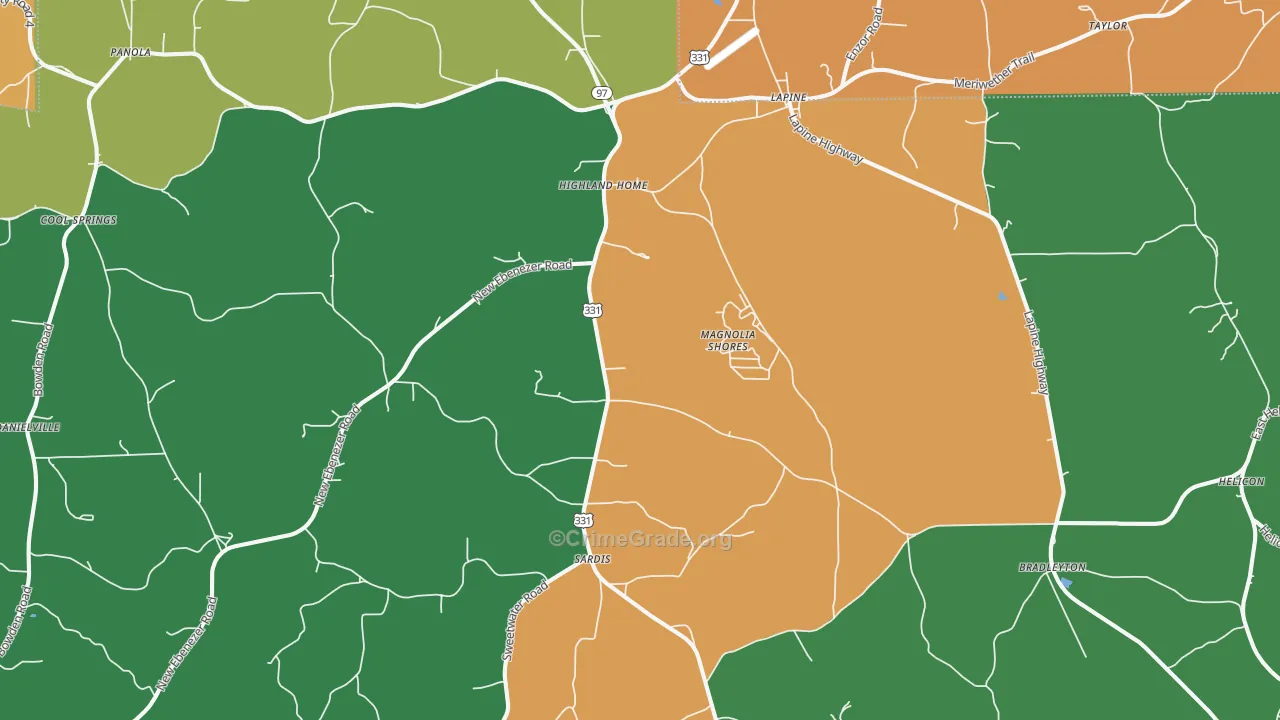 Highland Home, AL Map of Drug-Related Crime Rates