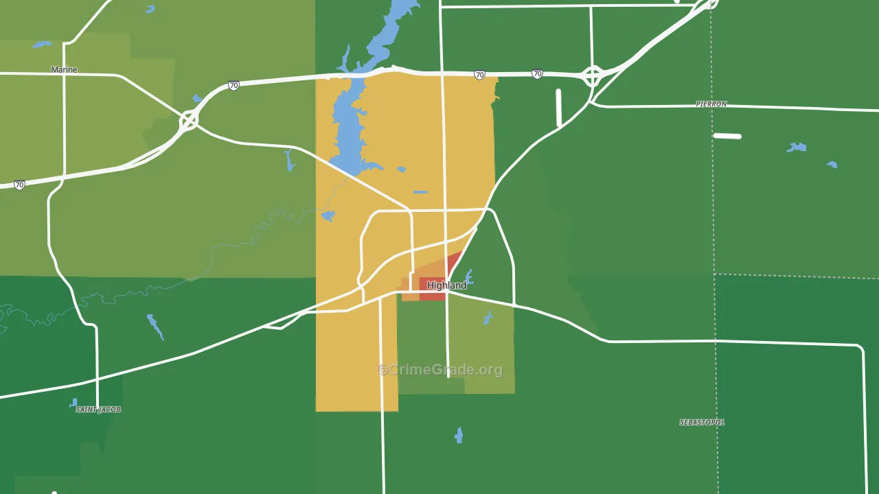 Highland, IL Map of Drug-Related Crime Rates