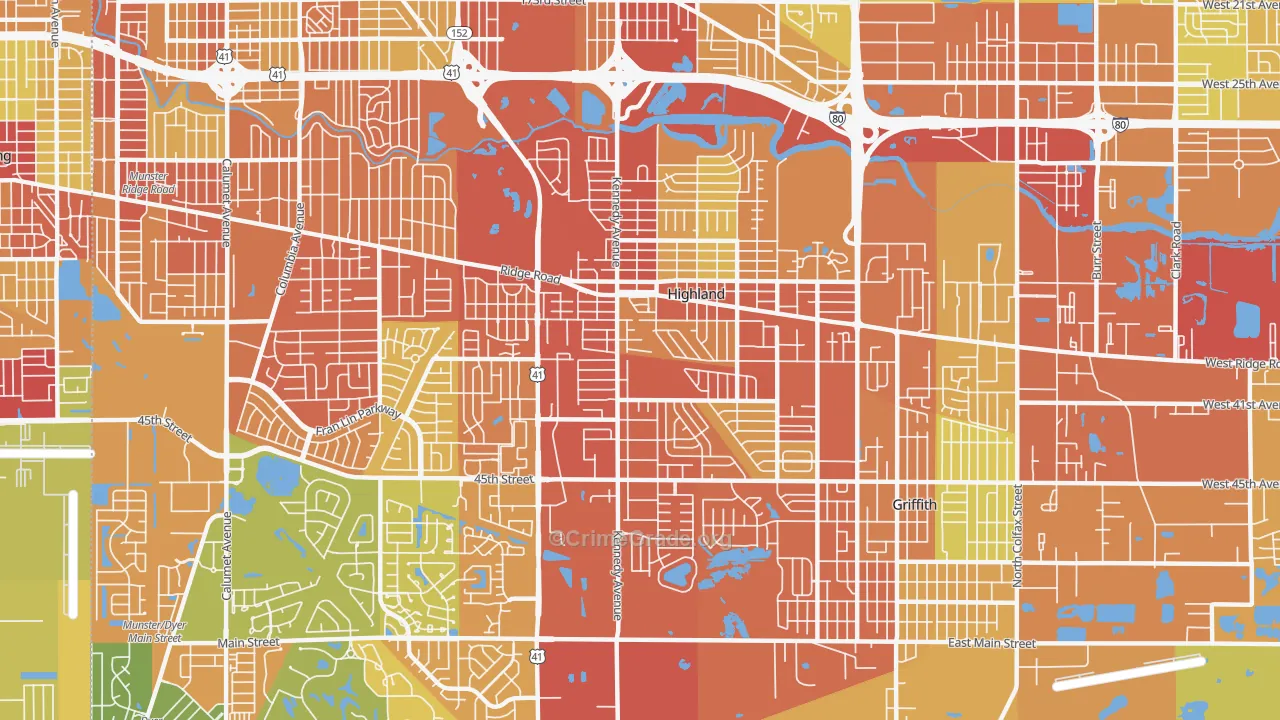 Highland, IN Map of Drug-Related Crime Rates
