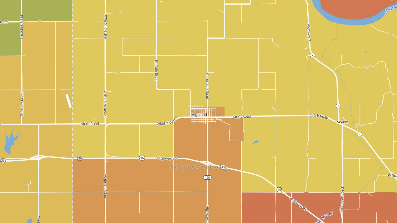 Highland, KS Map of Drug-Related Crime Rates