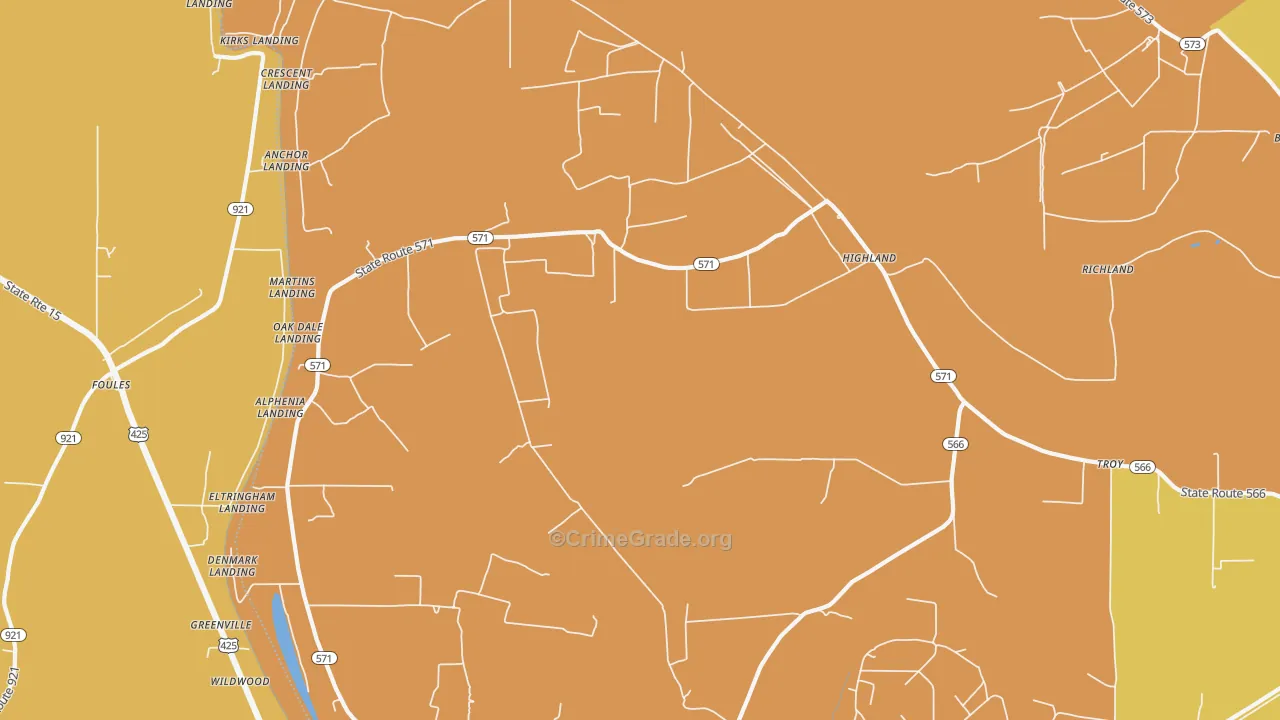 Highland, LA Map of Drug-Related Crime Rates