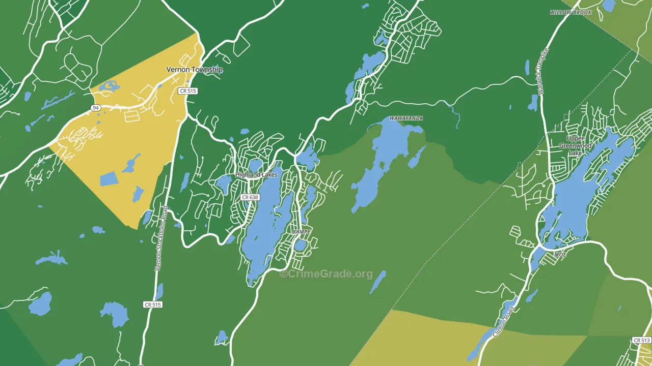Highland Lakes, NJ Map of Drug-Related Crime Rates