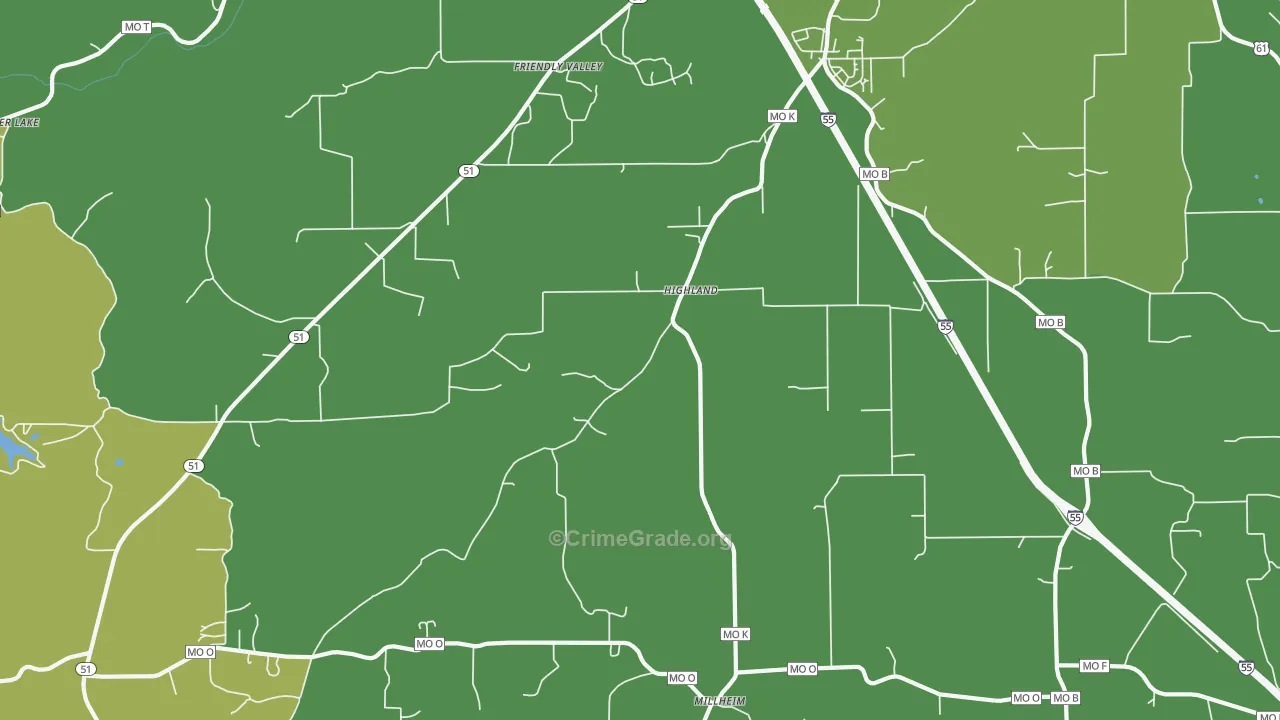 Highland, MO Map of Drug-Related Crime Rates
