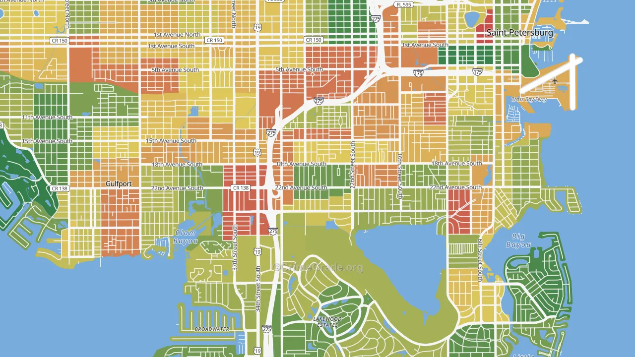 Highland Oaks, St. Petersburg, FL Map of Drug-Related Crime Rates