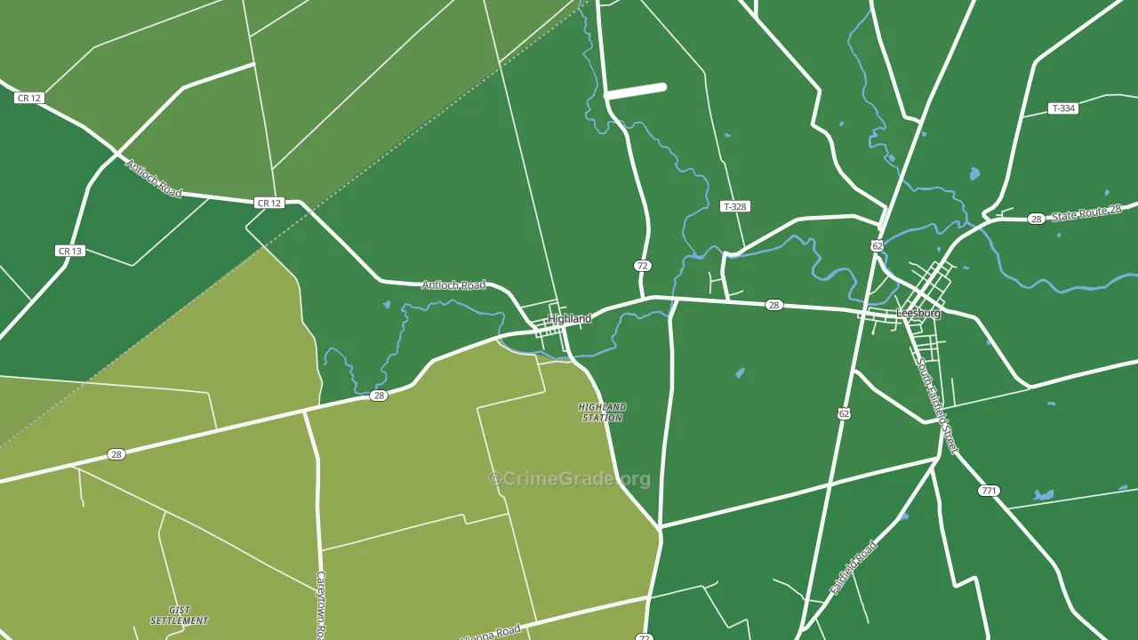 Highland, OH Map of Drug-Related Crime Rates