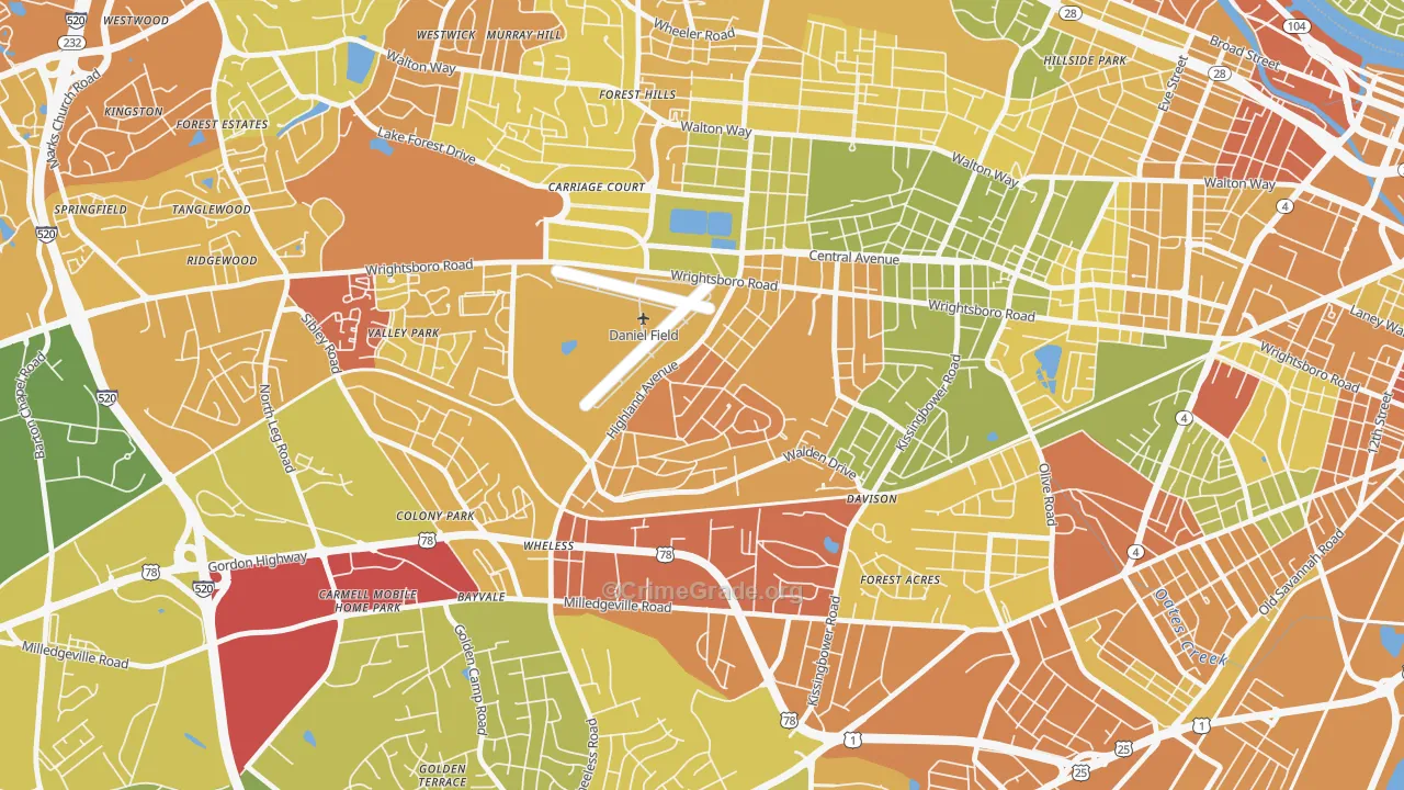Highland Park, Augusta, GA Map of Drug-Related Crime Rates