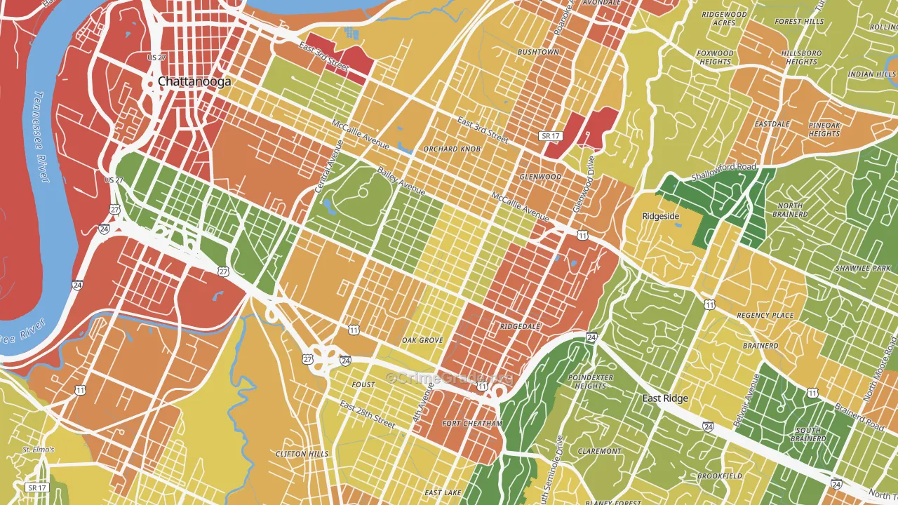 Highland Park, Chattanooga, TN Map of Drug-Related Crime Rates
