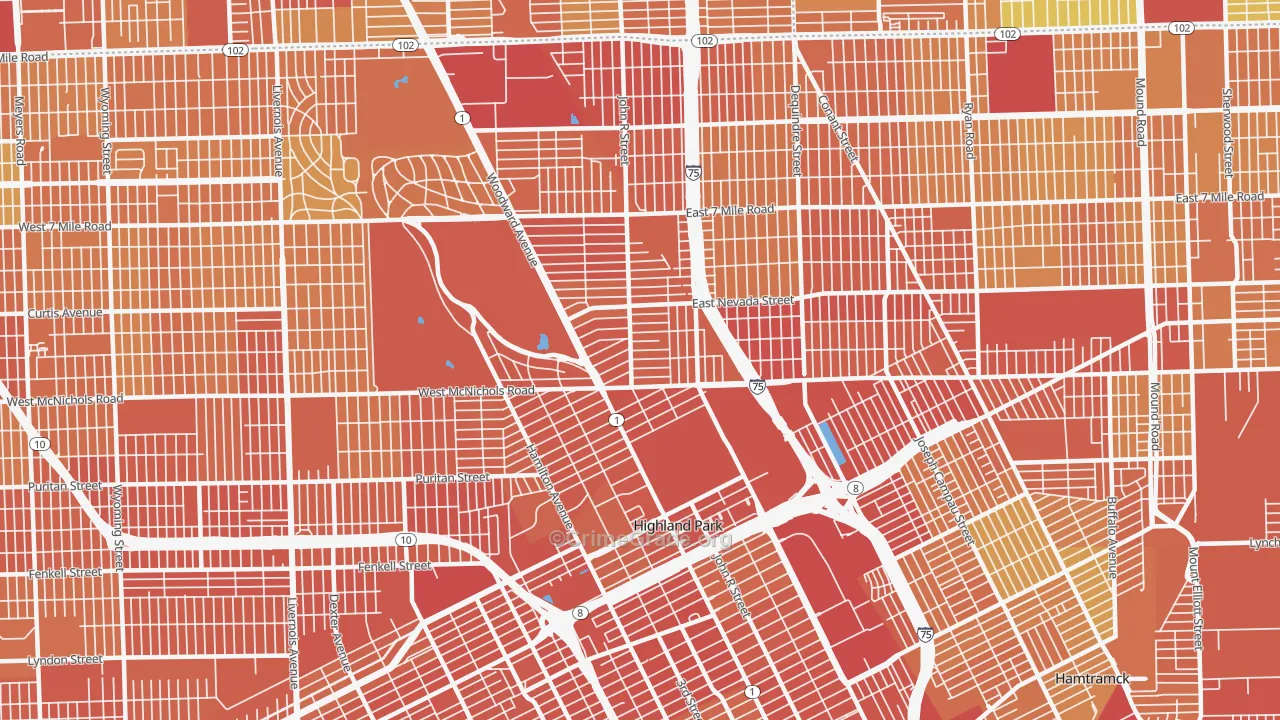 Highland Park, MI Map of Drug-Related Crime Rates