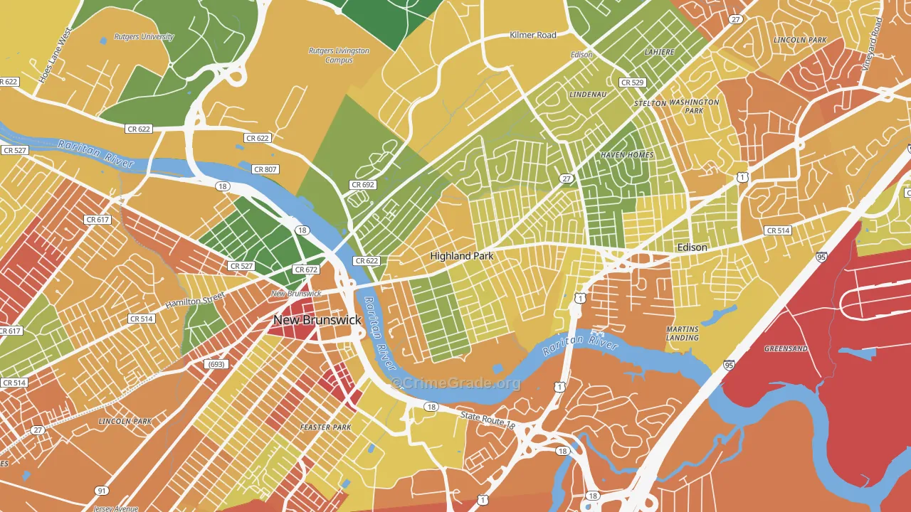 Highland Park, NJ Map of Drug-Related Crime Rates