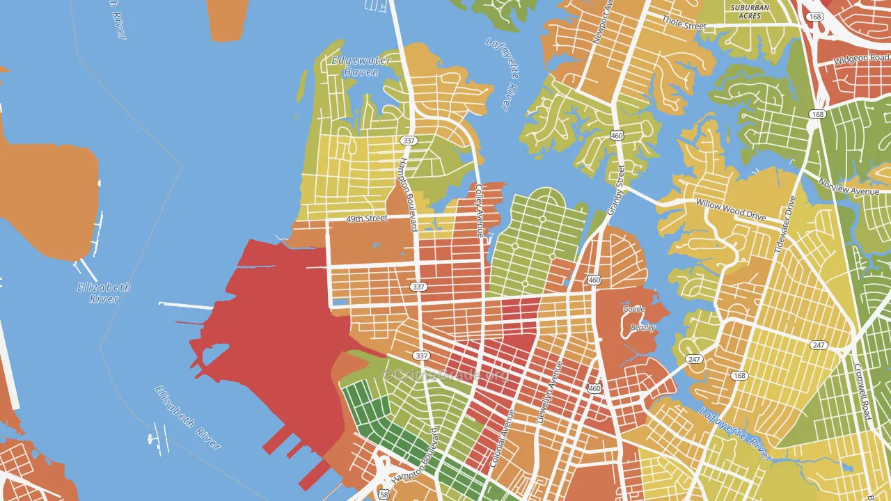 Highland Park, Norfolk, VA Map of Drug-Related Crime Rates