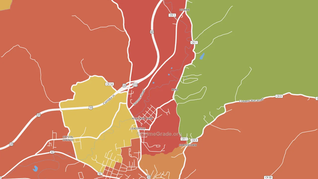 Highland Park, WV Map of Drug-Related Crime Rates