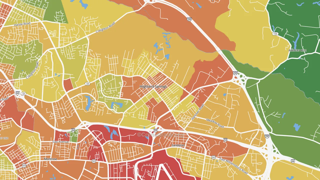 Highland Springs, VA Map of Drug-Related Crime Rates