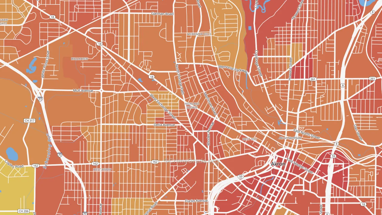 Highland Square, Akron, OH Map of Drug-Related Crime Rates