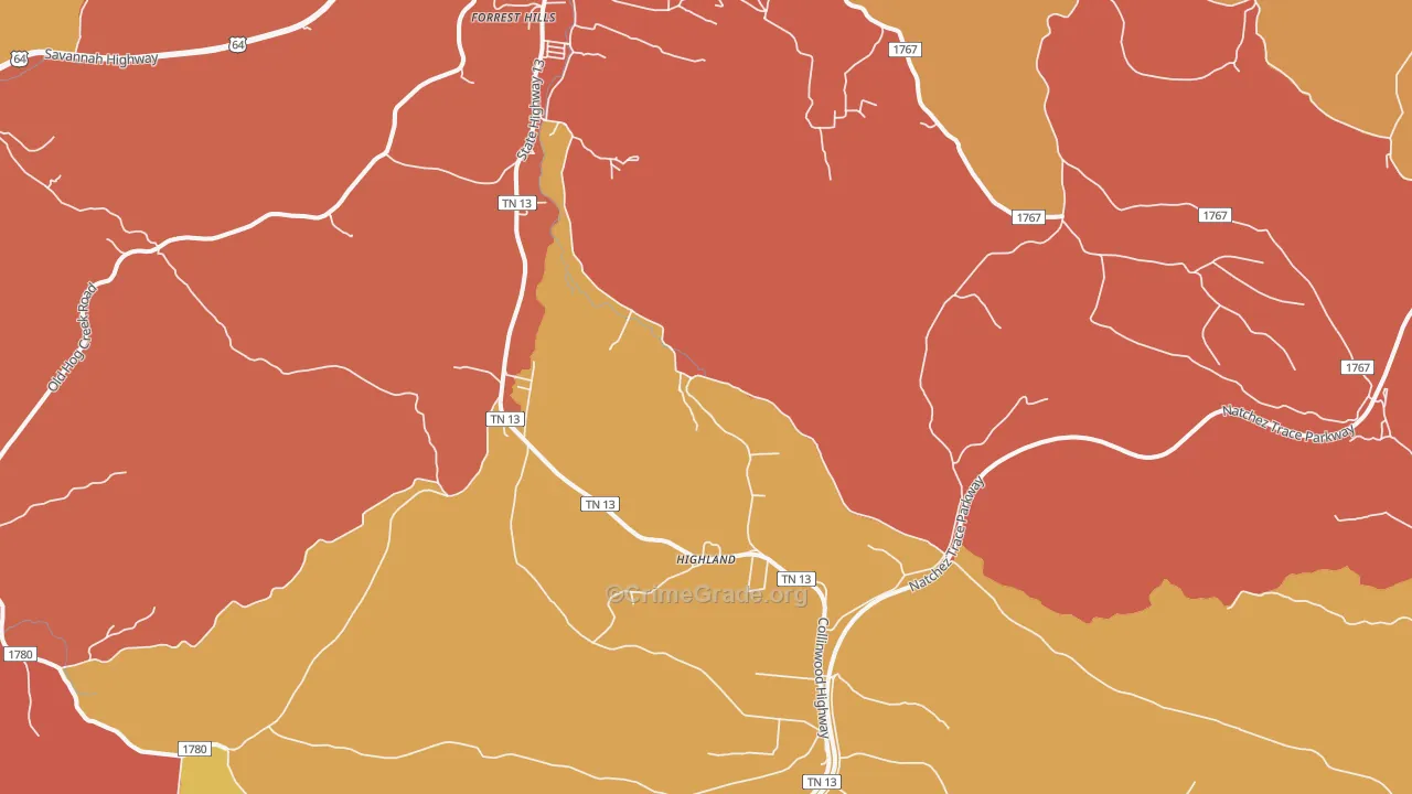 Highland, TN Map of Drug-Related Crime Rates