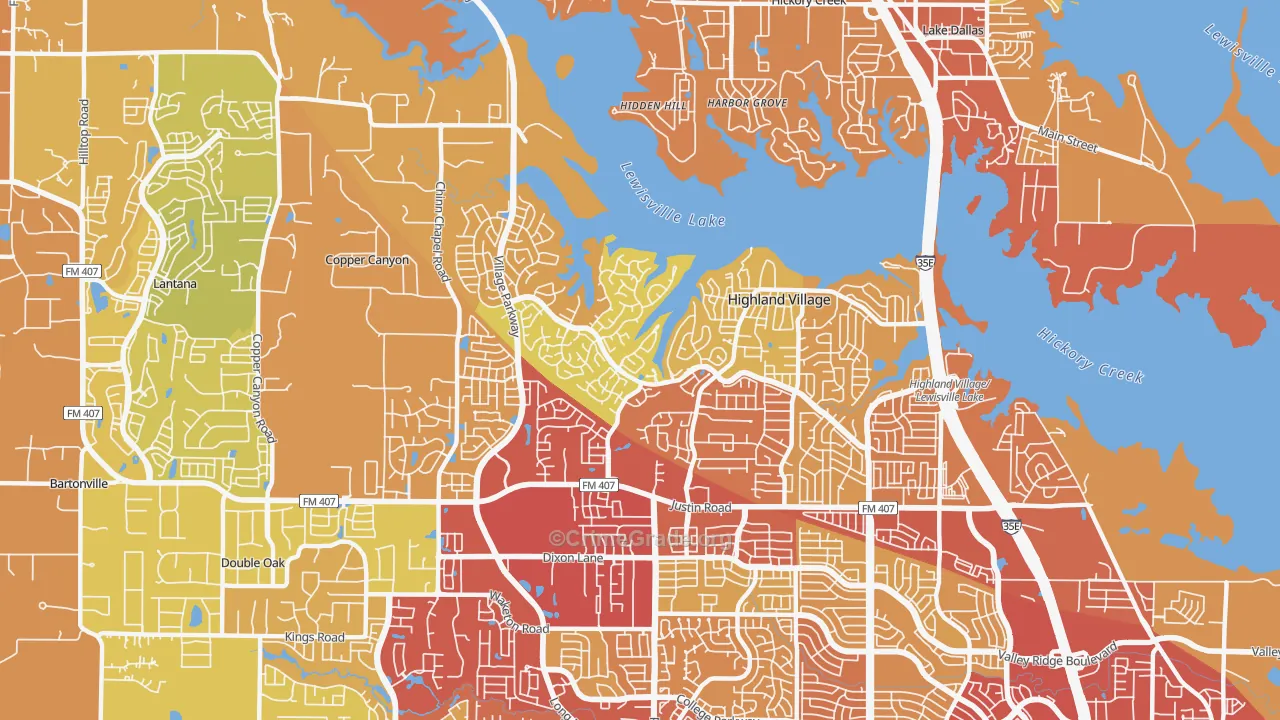 Highland Village, TX Map of Drug-Related Crime Rates