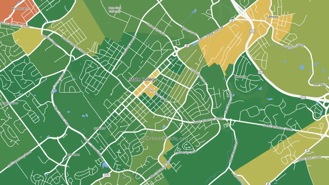 Highlands Historic District, State College, PA Map of Drug-Related Crime Rates