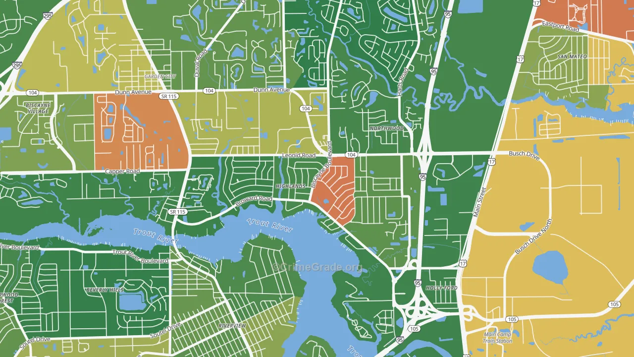 Highlands, Jacksonville, FL Map of Drug-Related Crime Rates