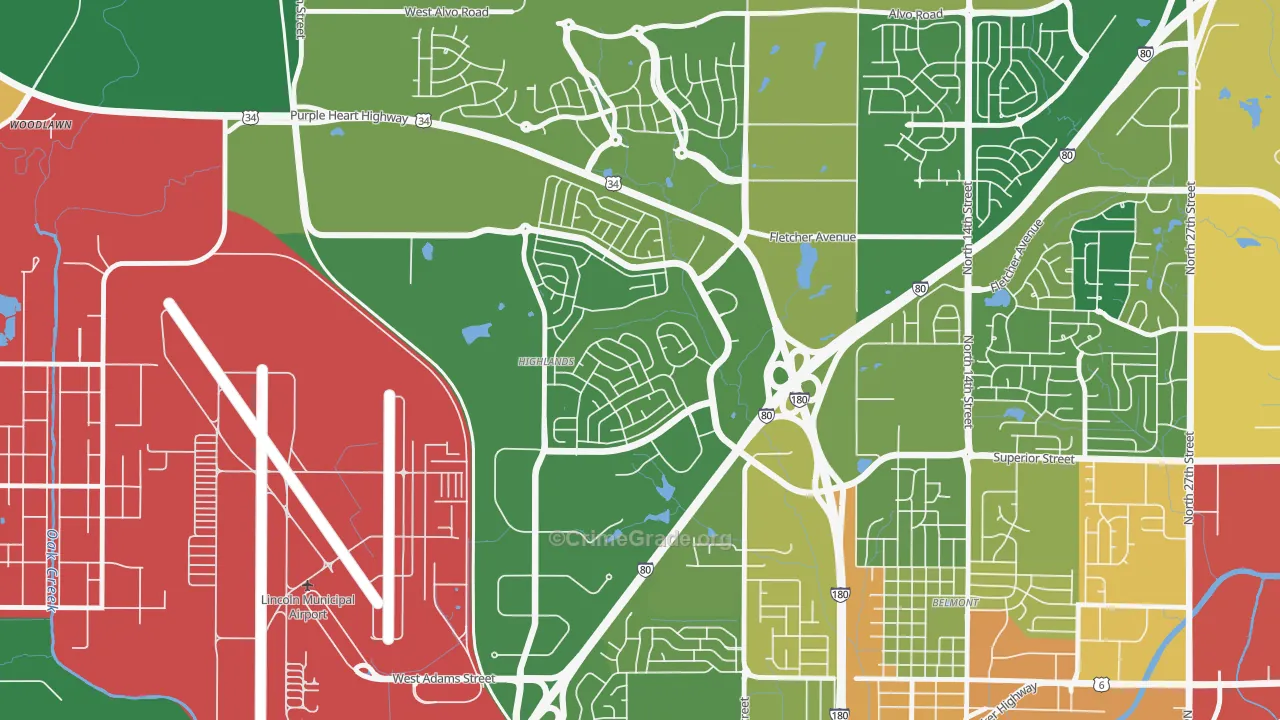 Highlands, Lincoln, NE Map of Drug-Related Crime Rates