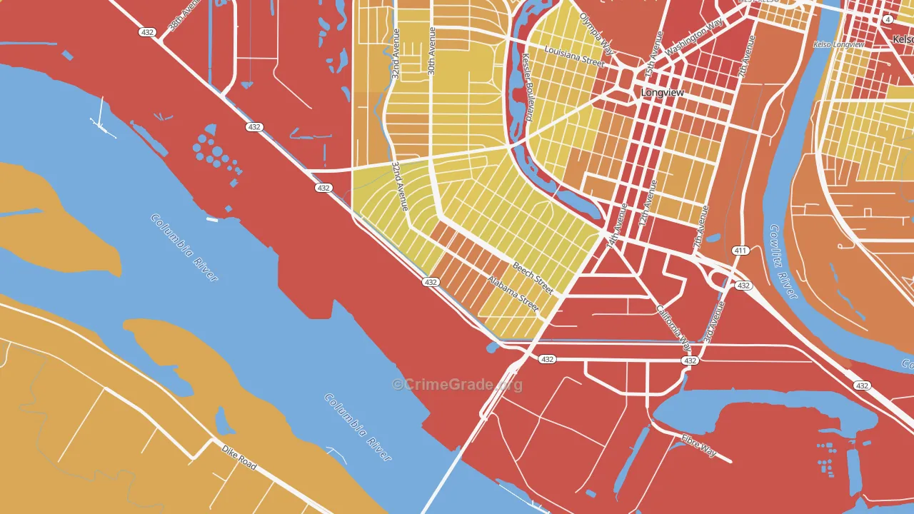 Highlands, Longview, WA Map of Drug-Related Crime Rates