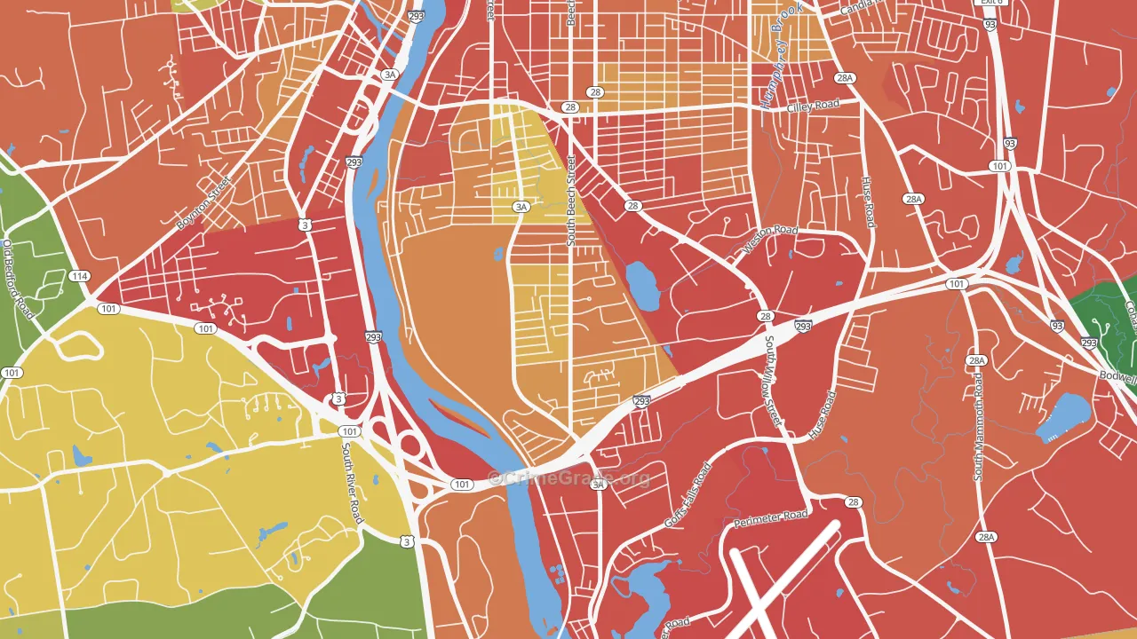 Highlands, Manchester, NH Map of Drug-Related Crime Rates