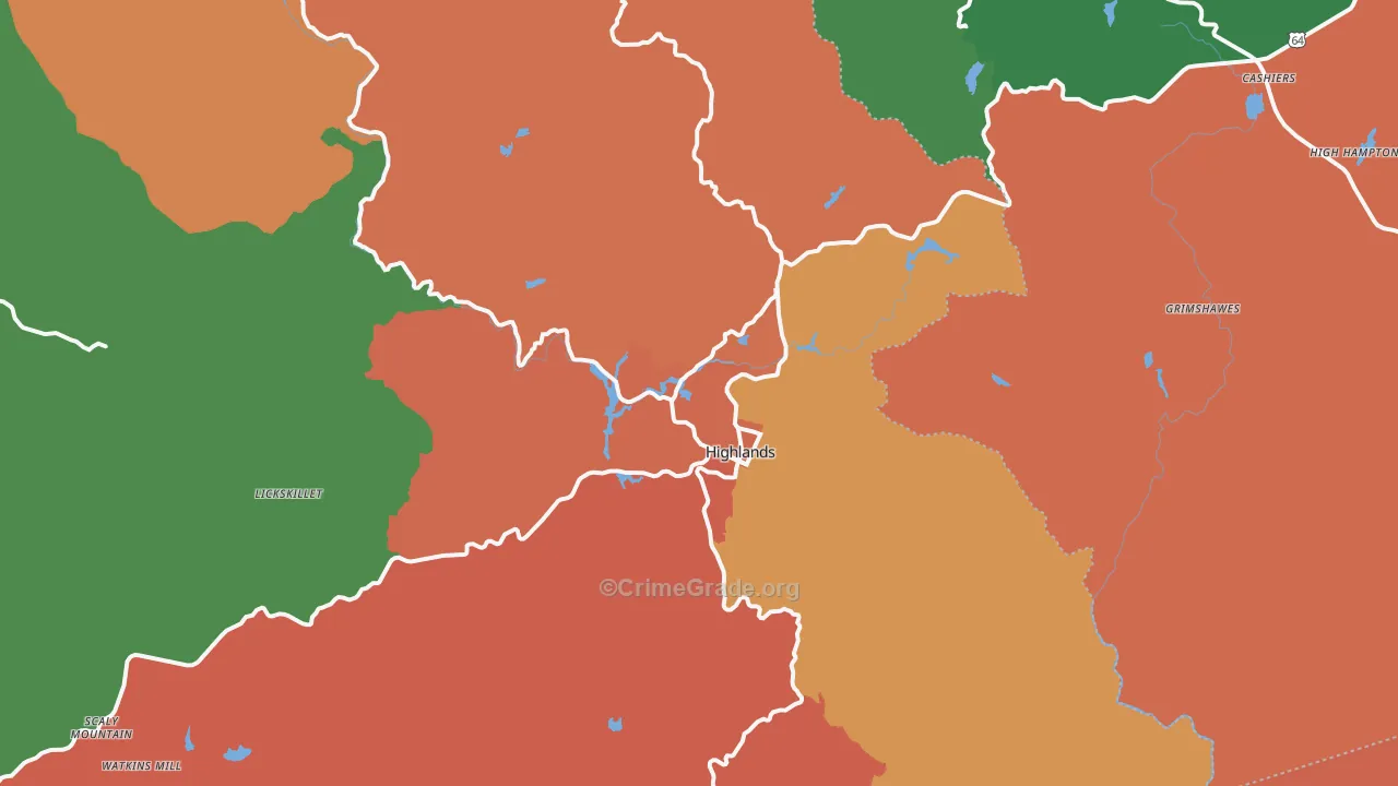 Highlands, NC Map of Drug-Related Crime Rates