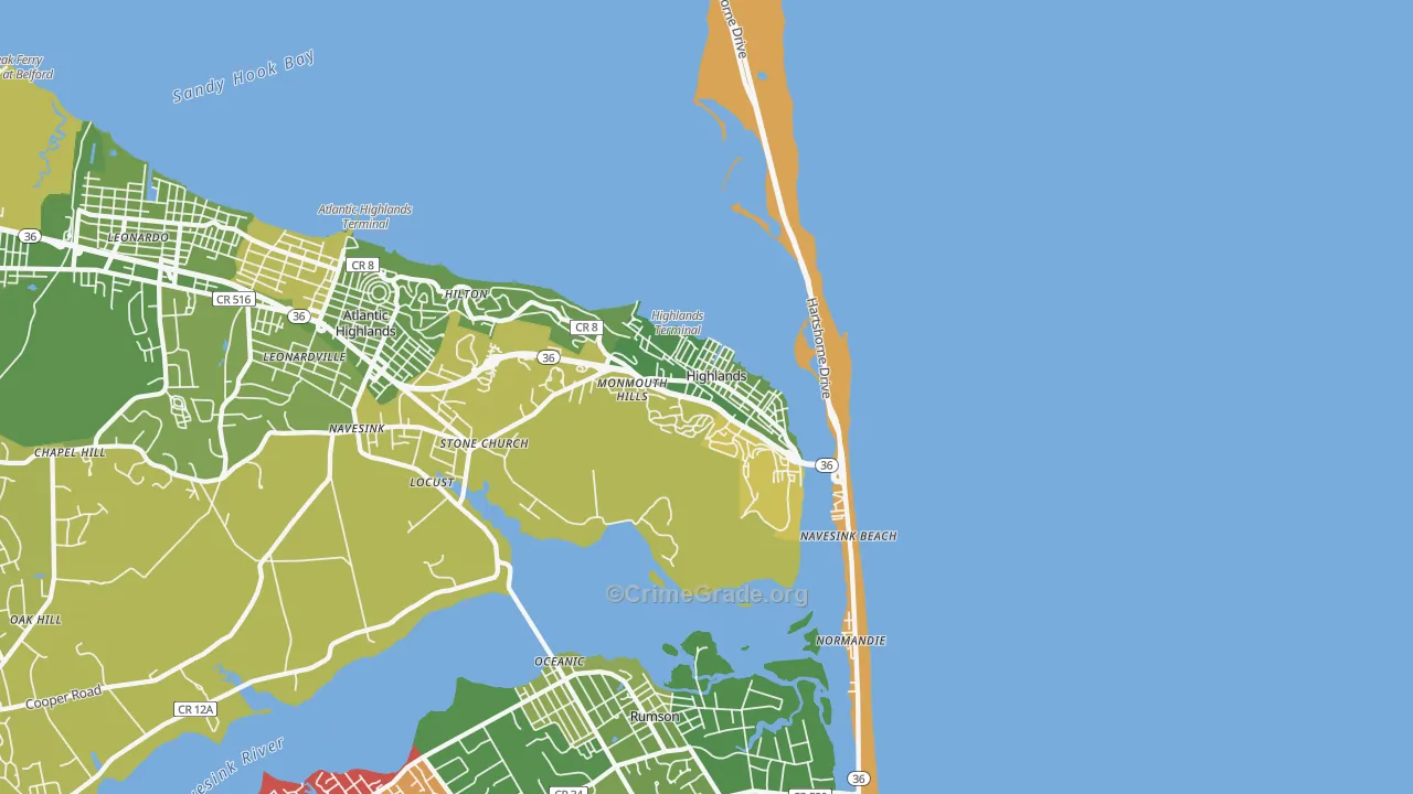 Highlands, NJ Map of Drug-Related Crime Rates
