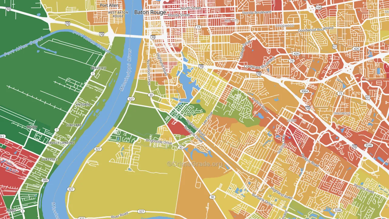 Highlands-Perkins, Baton Rouge, LA Map of Drug-Related Crime Rates