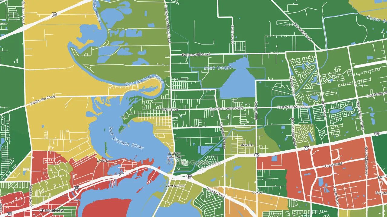 Highlands, TX Map of Drug-Related Crime Rates