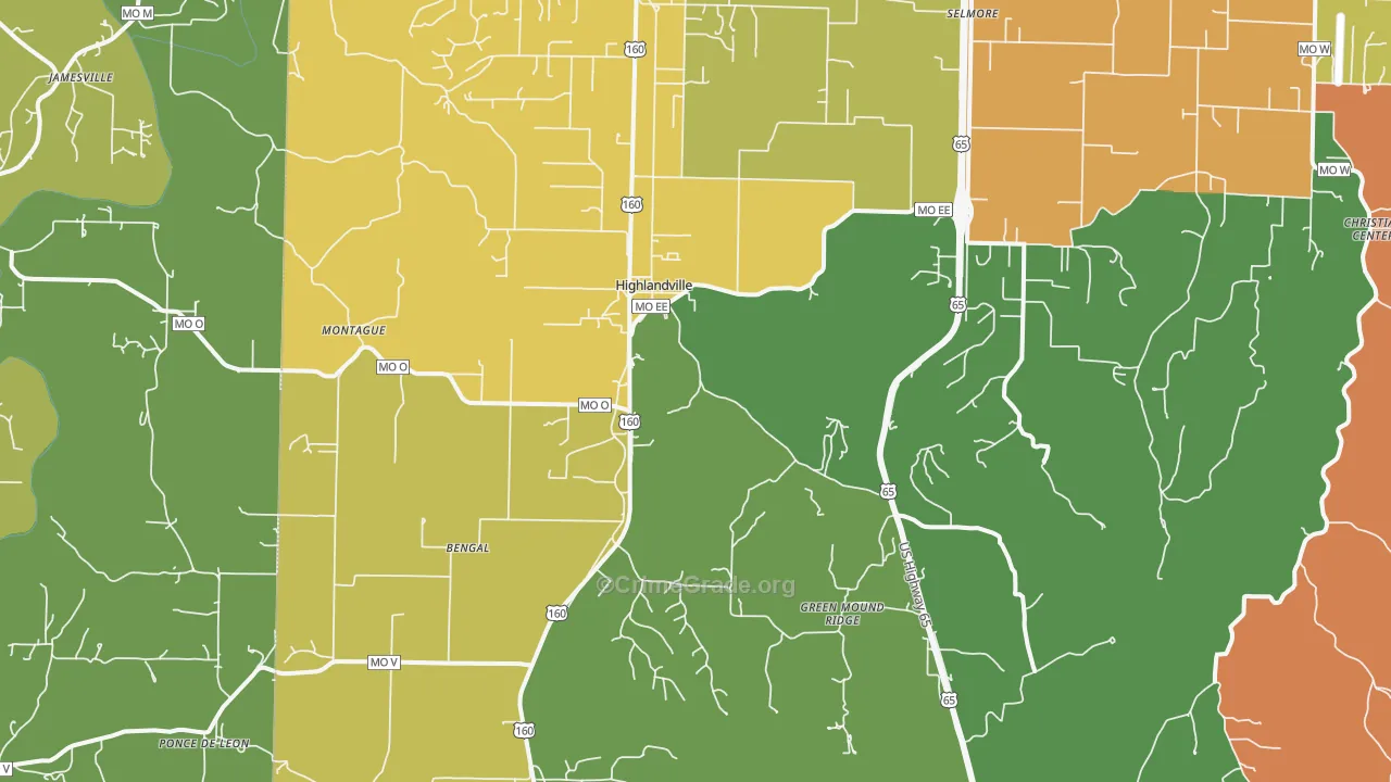 Highlandville, MO Map of Drug-Related Crime Rates