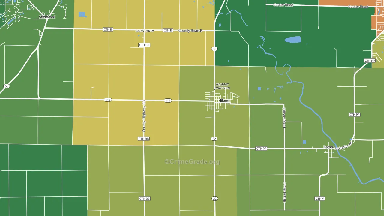 Hilbert, WI Map of Drug-Related Crime Rates