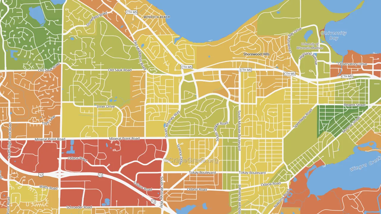 Hill Farms-University Neighborh, Madison, WI Map of Drug-Related Crime Rates