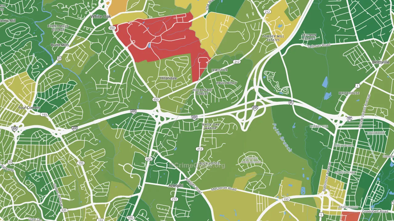 Hillandale, Silver Spring, MD Map of Drug-Related Crime Rates