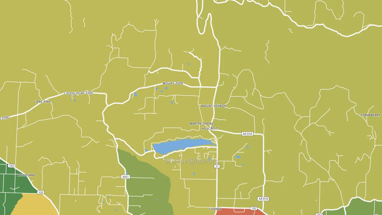 Hillcrest, AR Map of Drug-Related Crime Rates