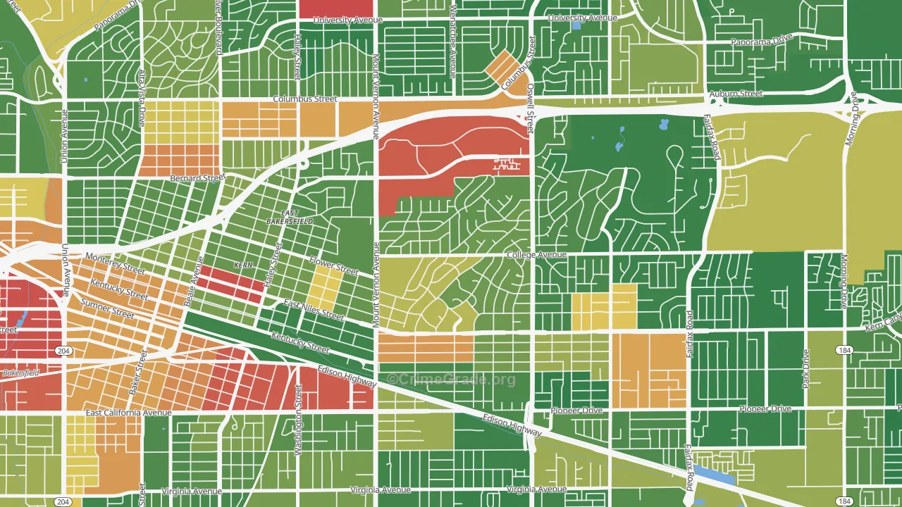 Hillcrest-Bakersfield, Bakersfield, CA Map of Drug-Related Crime Rates