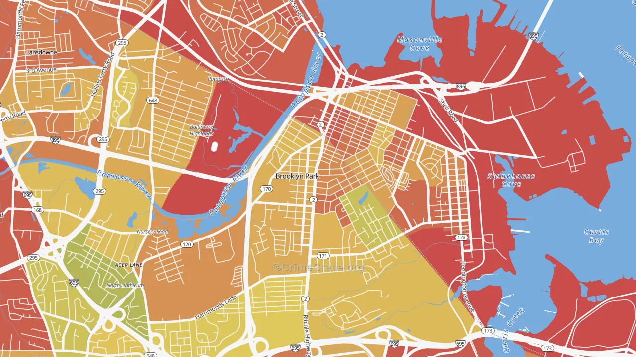 Hillcrest, Brooklyn Park, MD Map of Drug-Related Crime Rates