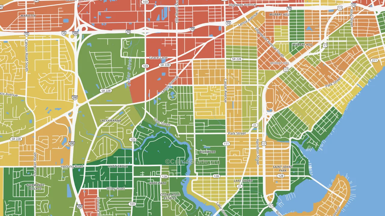 Hillcrest, Jacksonville, FL Map of Drug-Related Crime Rates