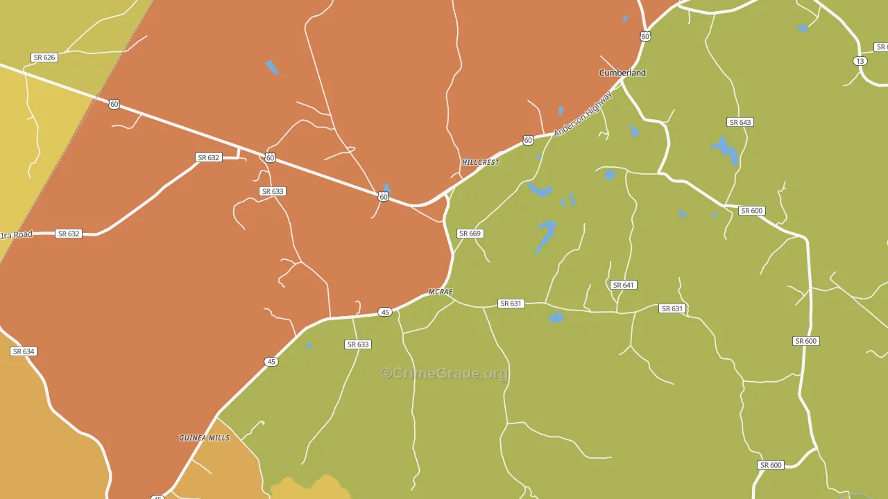 Hillcrest, VA Map of Drug-Related Crime Rates