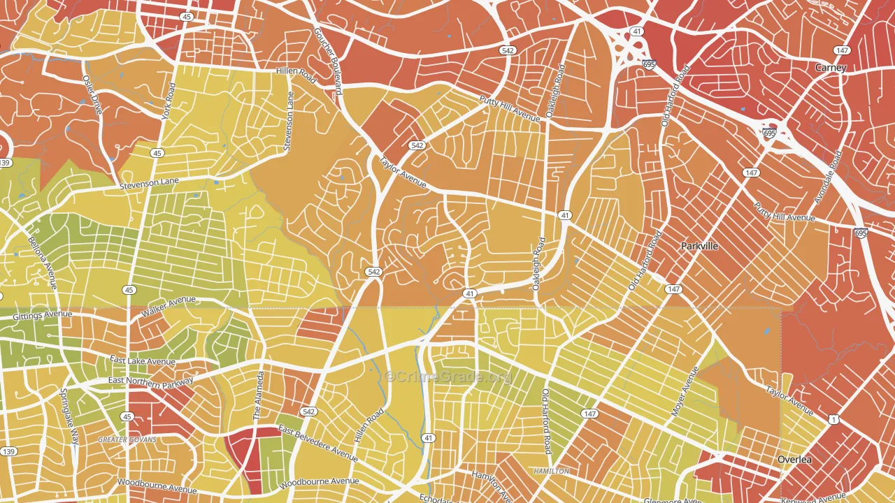 Hillendale, Parkville, MD Map of Drug-Related Crime Rates